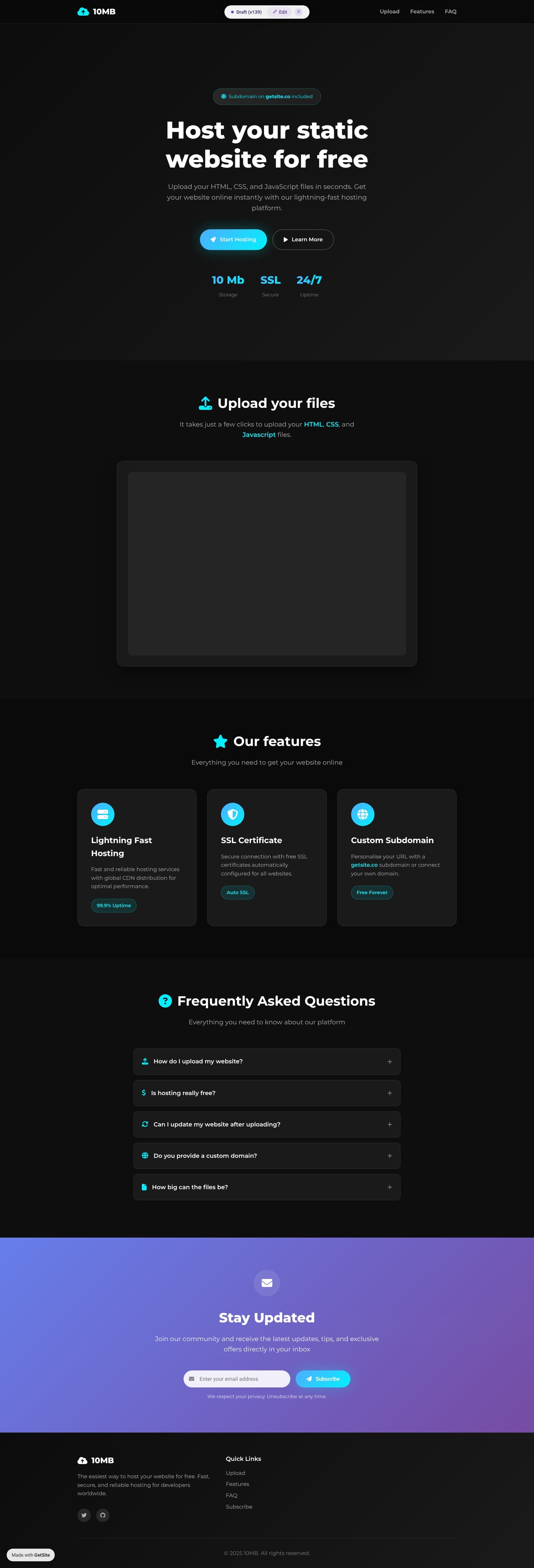10MB landing page screenshot
