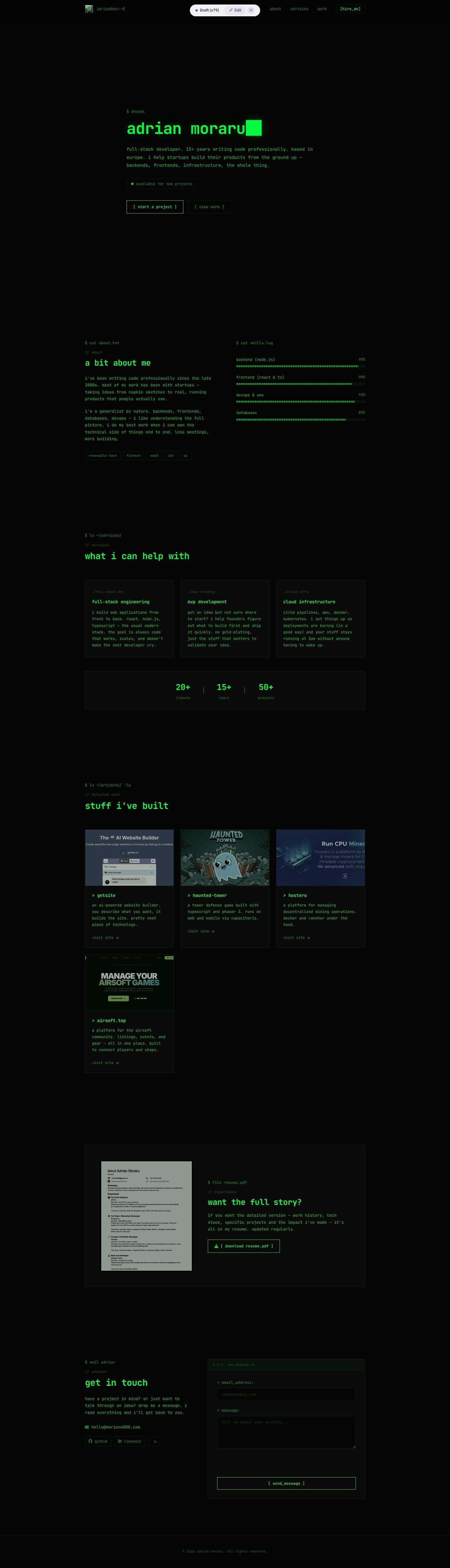 Adrian Moraru landing page screenshot